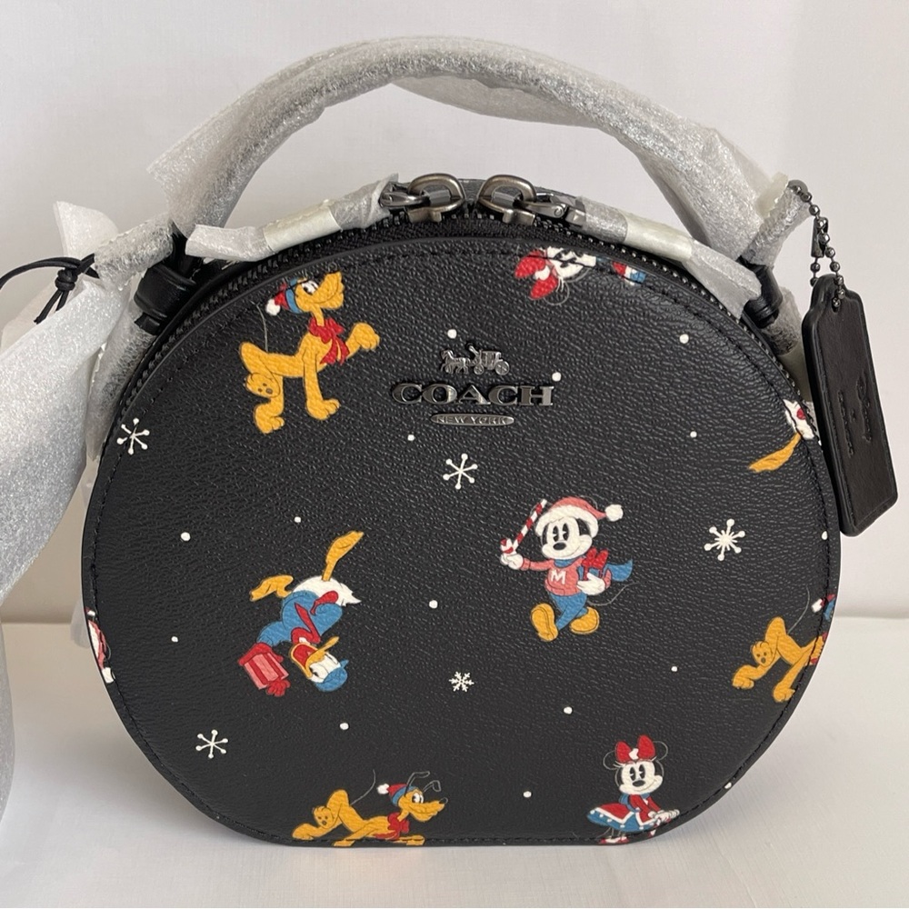 Coach Disney X Coach Canteen Crossbody With Holiday Print Black Multi NWT